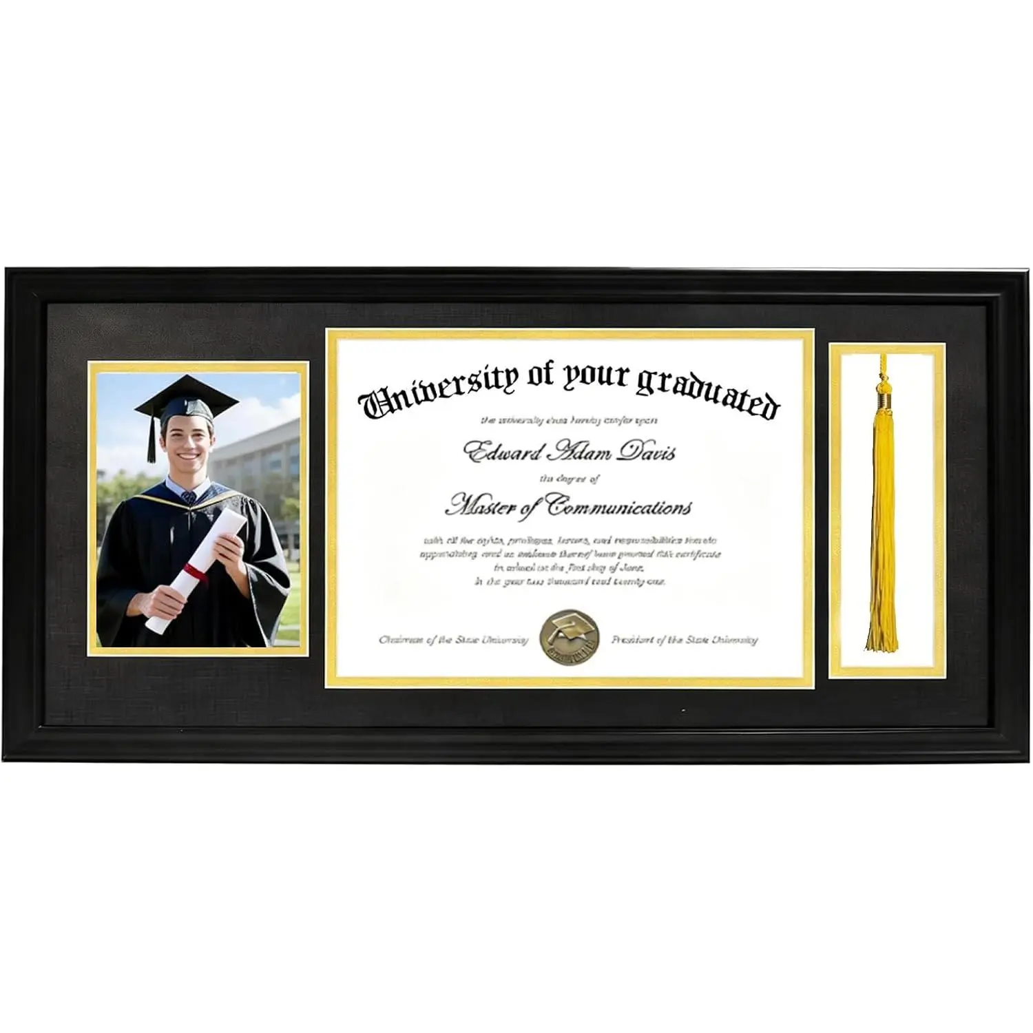 Diploma Frame with Tassel Holder, Fits 8.5x11 Inch Graduation  and 5x7 Inch Photo, 11X22 Inch Black  Picture Frame With  and Black Mat
