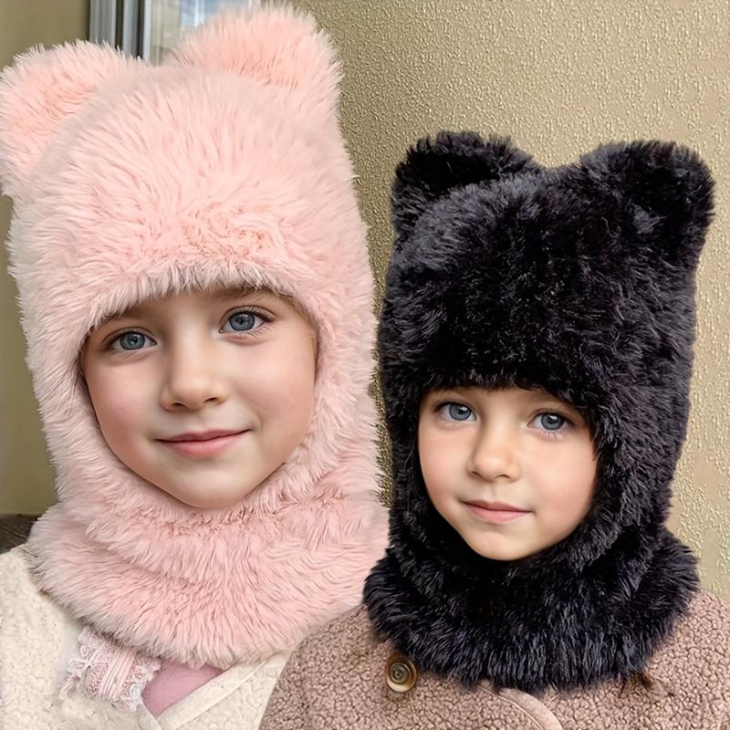 Kids Winter Hat - Thick Warm Beanie with Cute Bear Ears, Soft Pink/Black/Gray/White/Blue/Red/, Lightweight Cold Weather Hat for Boys & Girls Ages 3-6, Easy Hand Wash Care for Outdoor, School, Travel, Everyday Winter Wear - Ideal Birthday or Christmas Gift