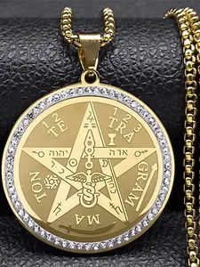 Tetragrammaton Pentagram Amulet Necklace for Women Men Stainless Steel Jewish Israel Tetagramaton Chain