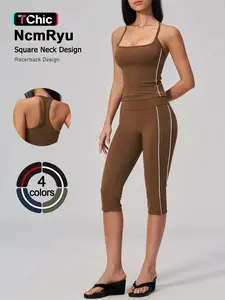 Women's Two-Piece Sportswear Set, High Elasticity Quick-Dry Breathable Fabric, Adjustable Straps, High Waist Pants, Peach Butt Cut
