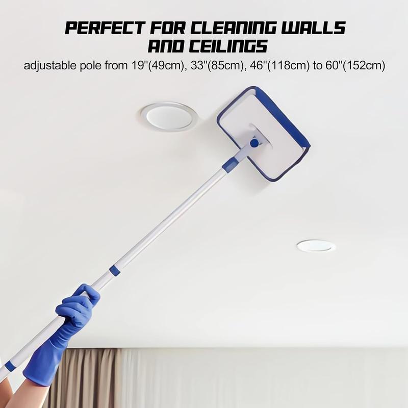 Baseboard Cleaner Tool with Handle, Wall Floor Mop with Extendable Long Handle Duster for Cleaning Window, Floor, Skirting Board, Ceiling, Shower, Tub Tile, Kitchen with 6  Pads