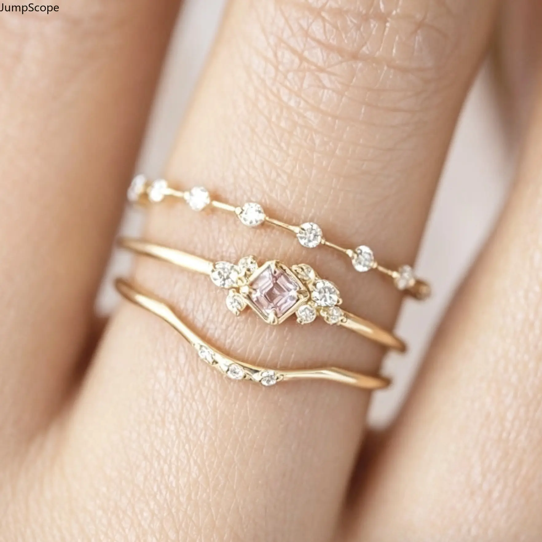 Soft Pink Gem 3-Stacking Ring Kit - Minimalist Indoor Leisure Accessory, Ideal for Everyday Casual Styling, Sentimental Gift for Her with Subtle Look