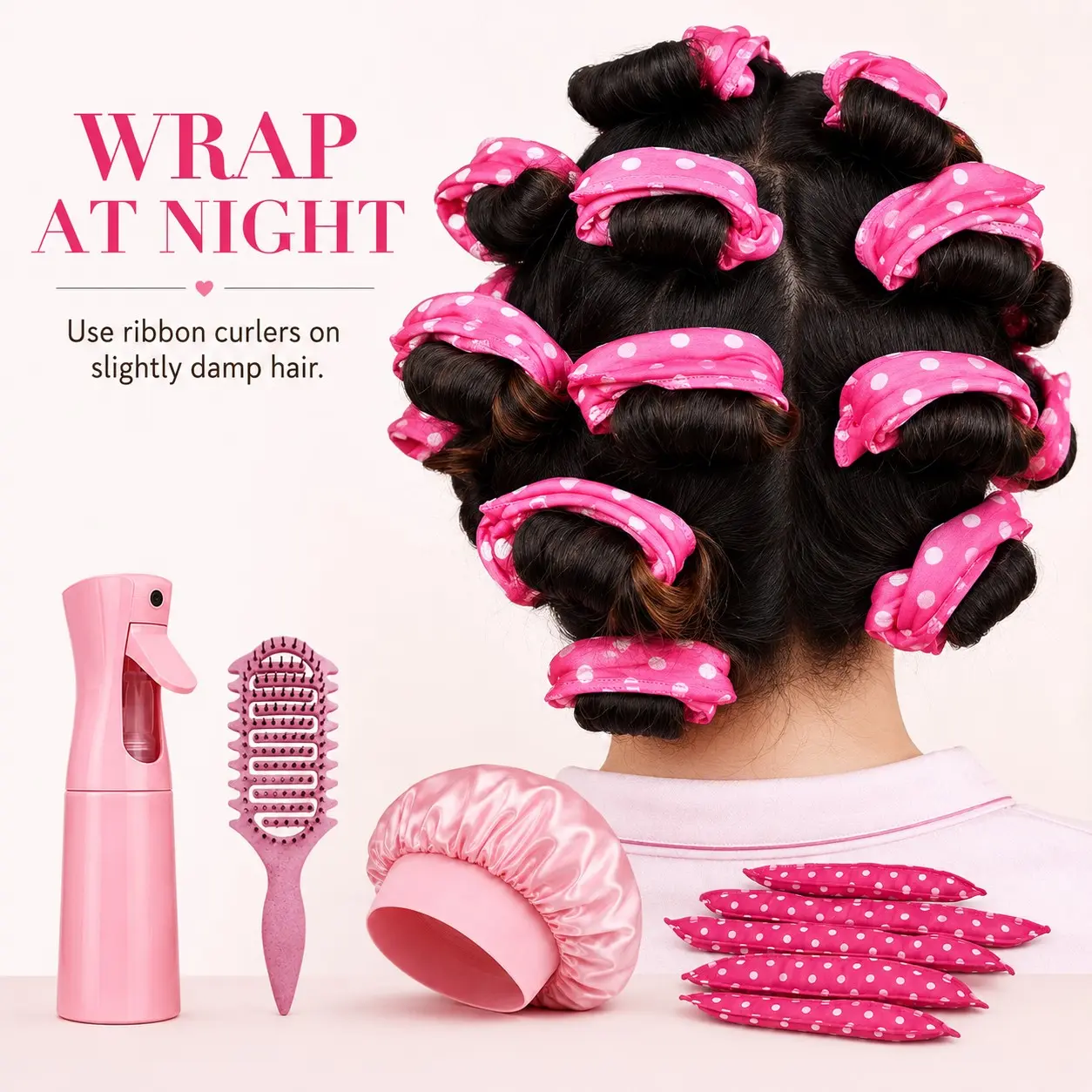 13-Piece Heatless Curling Set for Women with 10 Overnight Curling Rods, Satin Bonnet, Fine Mist Spray Bottle & Vented Detangling Brush for Soft, Bouncy No-Heat Curls