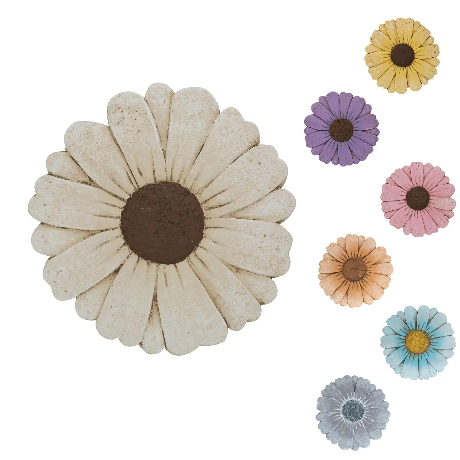 Heavy Duty Concrete Stepping Stone 10 Inch Daisy Design, Non Slip Garden Pathway Stone for Outdoor Walkway Yard Patio Lawn (White)