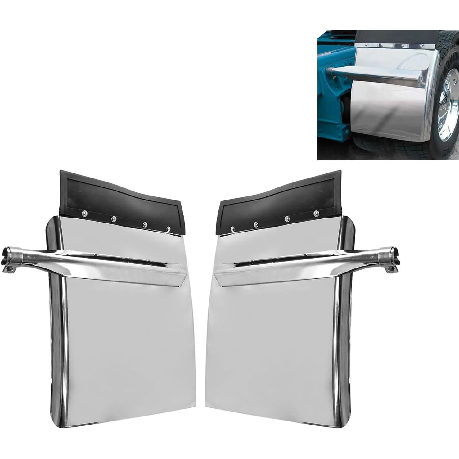 24" x 29" Stainless Steel Quarter Fenders For Semi Trucks & Trailers Set of 2 Universal Heavy Duty Chrome Quarter Fenders with Mounting Hardware, Left & Right Quarter Fender Kit