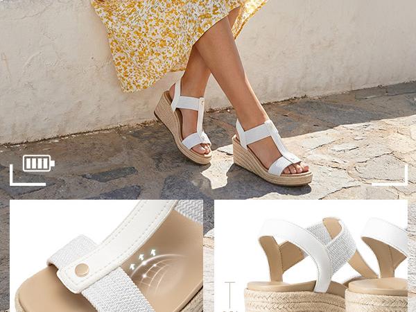 Women's Espadrille Platform Wedge Sandals Comfortable Casual Open Toe Summer Dressy Sandals with Elastic Strap