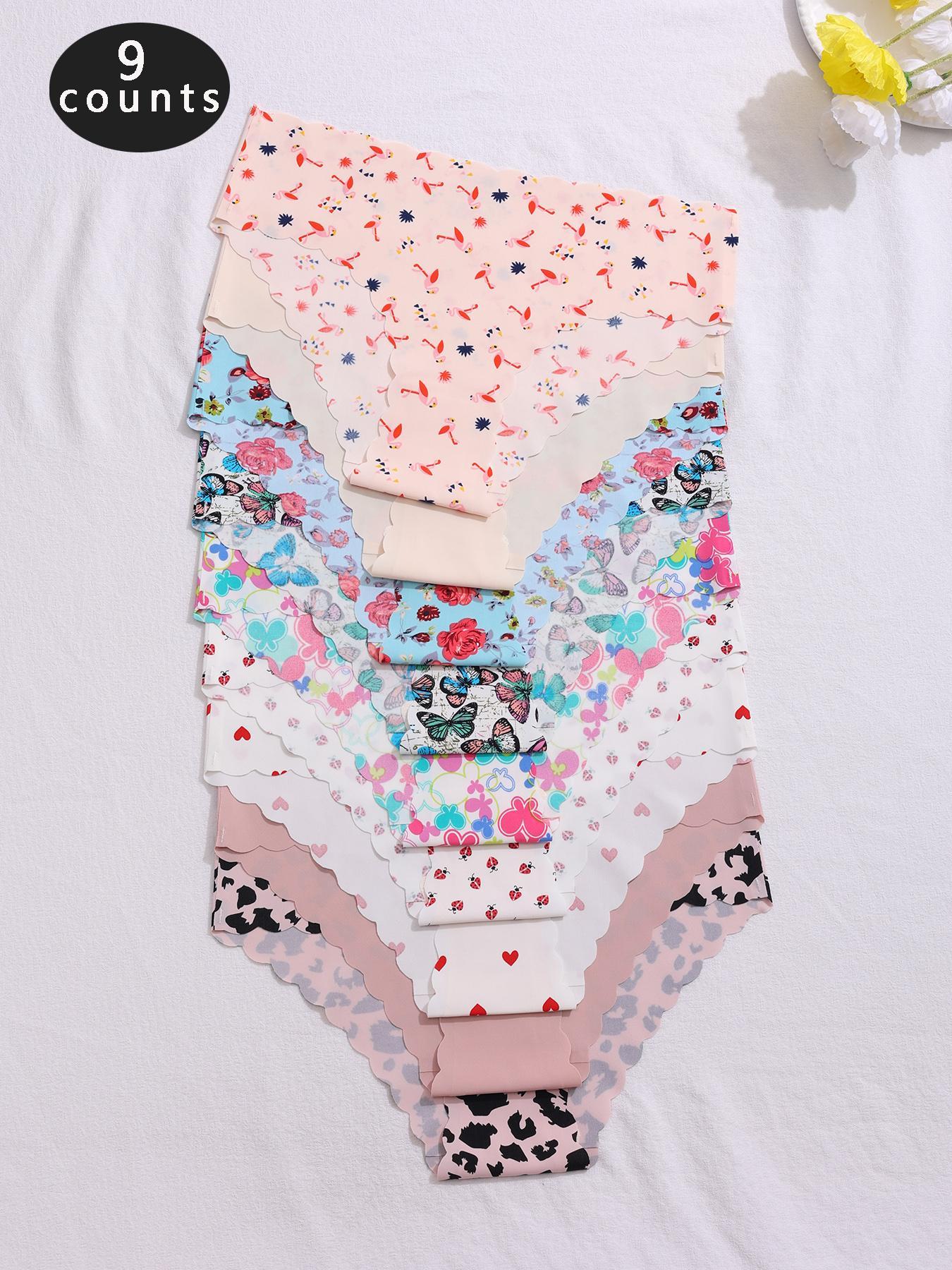 Women's Plain & All Over Print Solid Seamless Panty, Soft Comfy Breathable Knicker for Daily Wear, Underwear for All Seasons