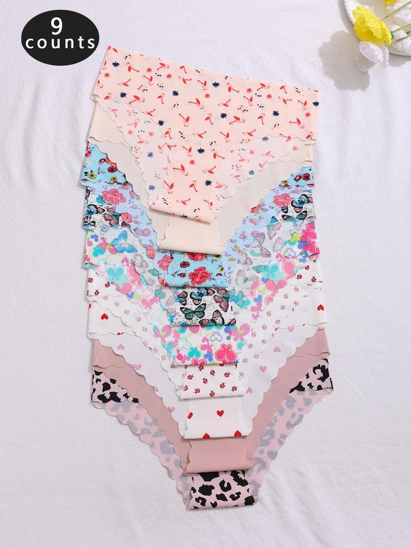 Women's Plain & All Over Print Solid Seamless Panty, Soft Comfy Breathable Knicker for Daily Wear, Underwear for All Seasons