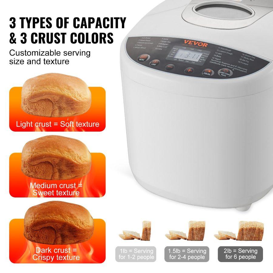 SummerWins650W Digital Programmable Kitchen Bread Maker, 2LB Capacity, 19 Menus, Nonstick Ceramic Pan, Gluten-Free Mode, Whole Grain Setting, 3 Loaf Sizes, 3 Crust Colors, White Multifunction Household Appliance, Household Appliancesdealsforyoudays