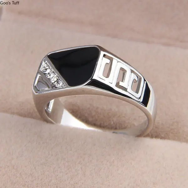 Men's Classic Square MDF+Steel Costume Ring - Simple, Clean Lines, Minimalist Fashion Finger Jewelry for Male Everyday Wear