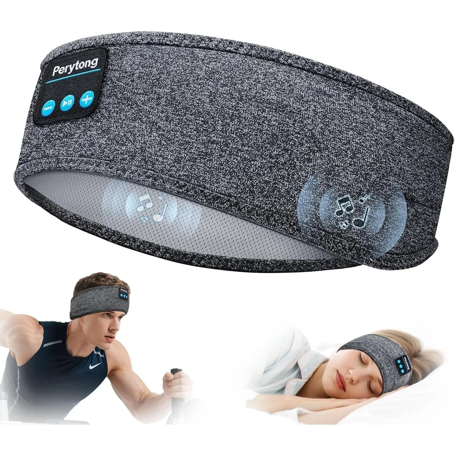 Sleep Headphones Wireless, Bluetooth Sports Headband Headphones with Ultra-Thin HD Stereo Speakers Perfect for Sleeping, Workout, Jogging, Yoga, Insomnia, Air Travel, Meditation (Grey)