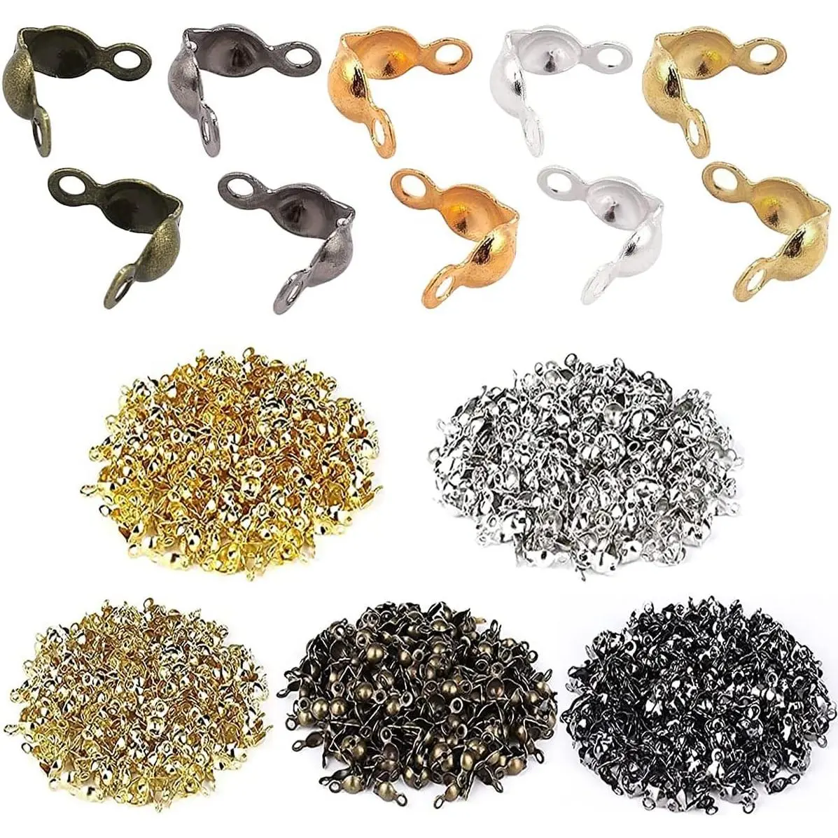 500 count Crimp Beads Calotte Ends Knot Covers for DIY Bracelet  Making, 5 Colors Cmshell Fold-Over Metal Pted Open Bead Tips Endcaps