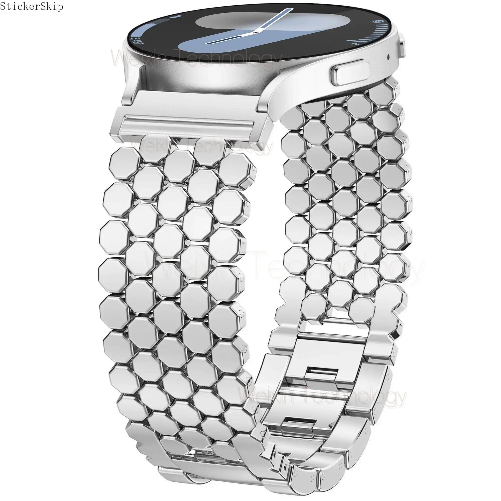 2026 NEW  Luxury metal strap, Smart watch strap, compatible with Samsung Galaxy Watch 7 6 5 4 FE 40mm 44mm/Watch 6 Classic 43mm 47mm/Watch 5 Pro 45mm, 20mm metal gold chain honeycomb luxury chain bracelet strap tool free for men and women