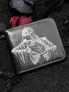 Men's Retro Multifunctional PVC Leather Wallet, Skull Pattern, Punk Pirate Gothic Style, Portable Fashion, Halloween Applicable