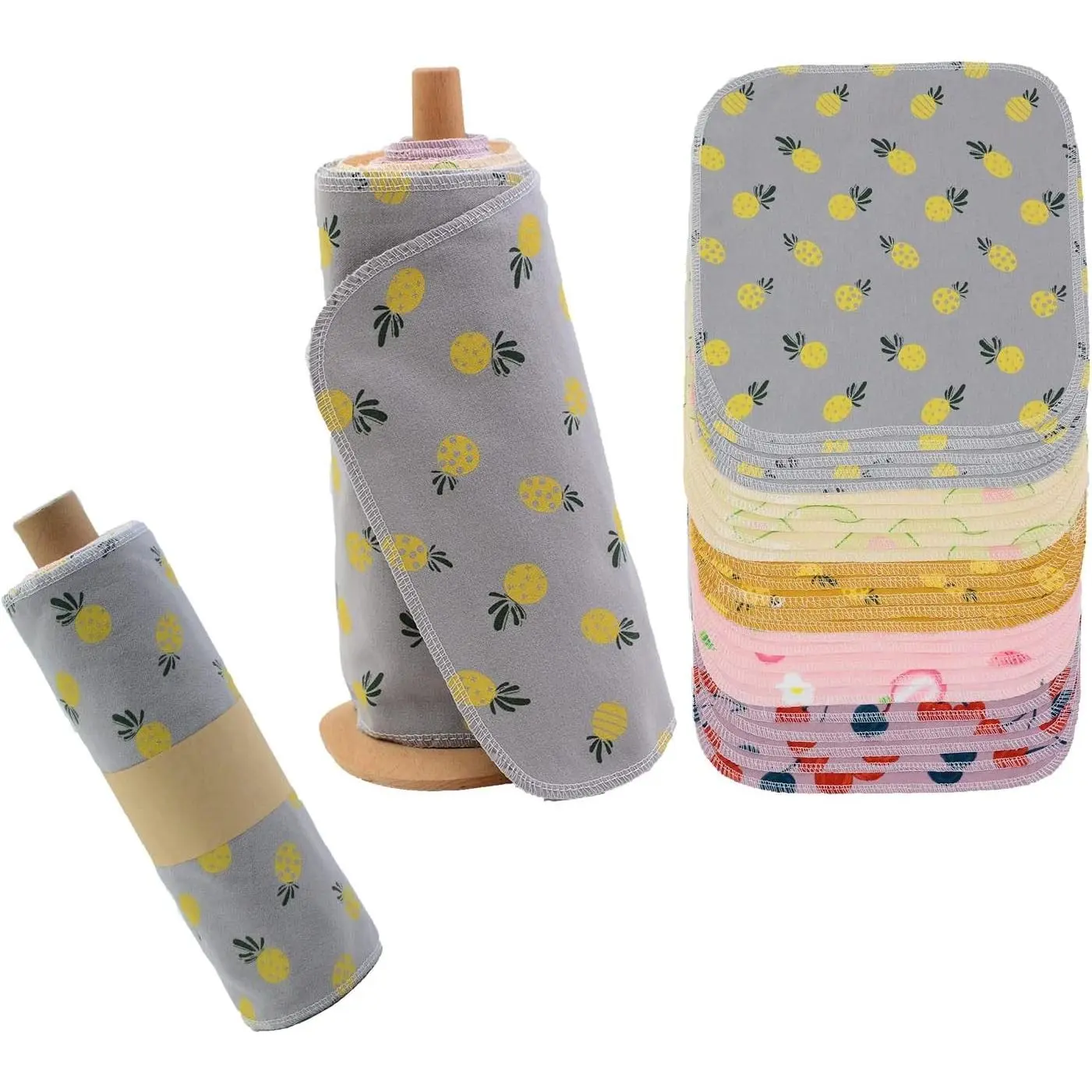 25 Pack Reusable Paper Towels Washable Cotton Cloth - 10" x 10" Zero Waste Eco Friendly Paperless Napkins with Durable Cardboard RollGift