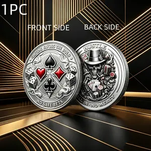 1PC 3D Relief Card Theme Commemorative Coin Lucky Symbol Collector Challenge Coin Skull Poker Art Style Desktop Display Gift For Friends Collection Souvenir Commemorative And Decorative Collectibles