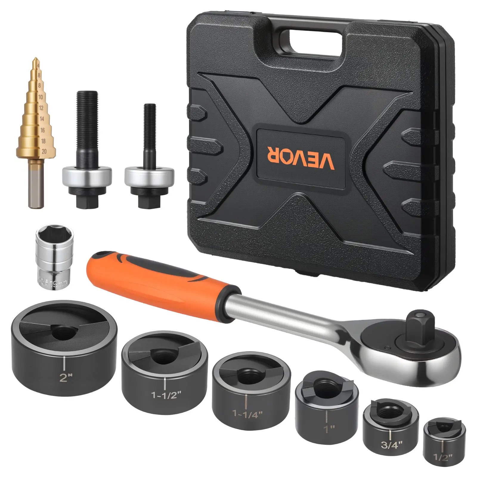 【DealsForYouDays】VEVOR Knockout Punch Set, 1/2 to 2 inch SLUG-Buster Ratchet Knockout Set, Ratchet Wrench Knockouts Punch Sets for Aluminum, Mild steel, Fiberglass, Plastics, 6 Die Sizes, 40Cr Steel Ko Tool Kit