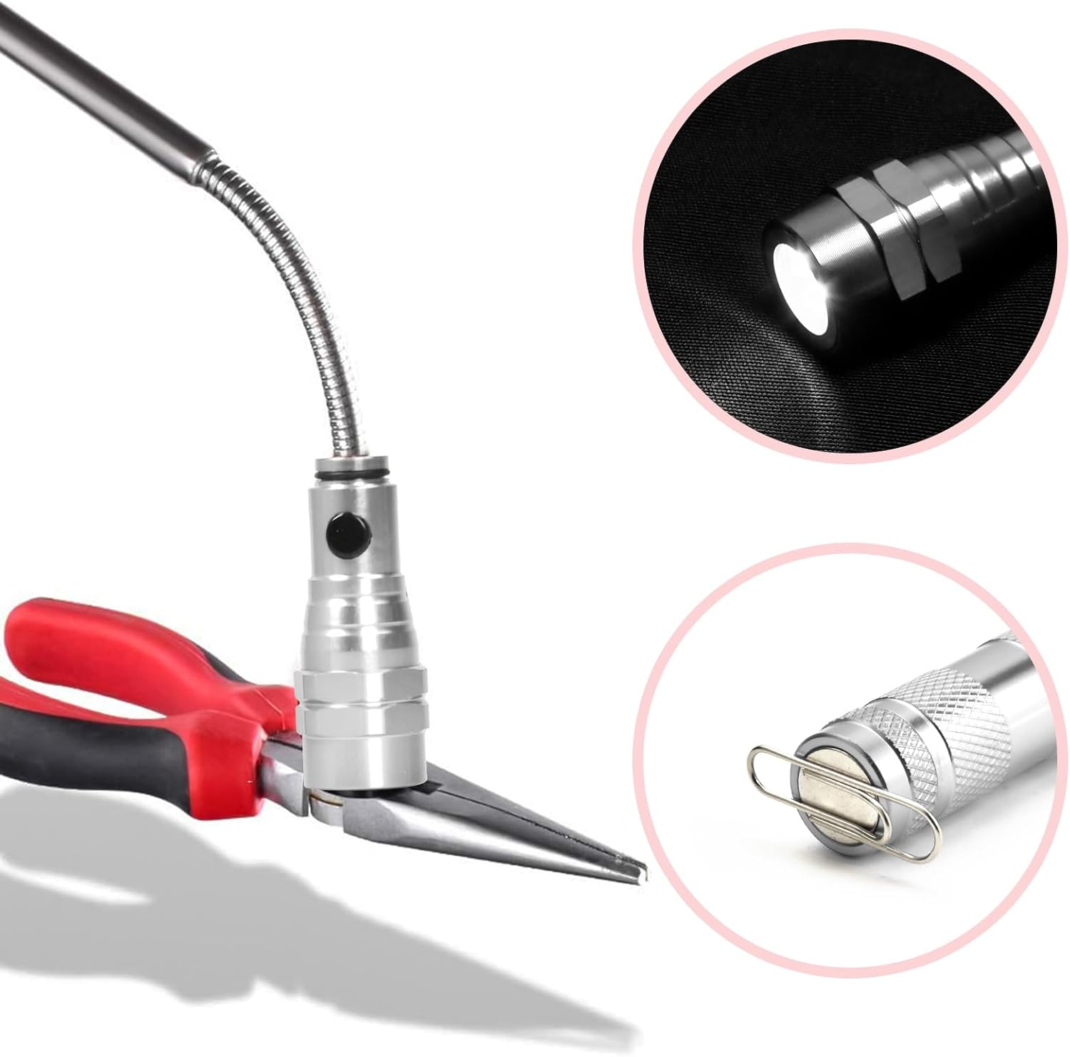 LED Magnetic Flashlight,Extendable and Flexible Magnetic Flashlight with Telescoping Magnet Pickup Tool,Magnet Flashlight for Precision Work,Christmas Gifts, Gifts for Men, Pick-up Tool for Adults