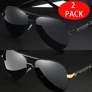ShineThru Aviator Sunglasses for Women & Men 2-Pack, Fashion Metal Frame Summer Shades, Trendy Unisex Eyewear for Beach, Vacation & Daily Outfits