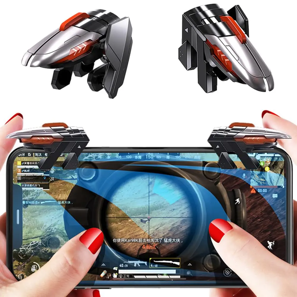 PUBG Mobile  Triggers, 4 Triggers [6 Finger ] High  Shoot Aim Gaming Controller Gamepad Grip Joysticks Buttons