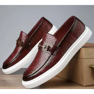 Men's Croc-Embossed Horsebit Loafers, Black Patent  Slip-On Shoes with White Rubber Sole for Business Casual, Office & Street Style python