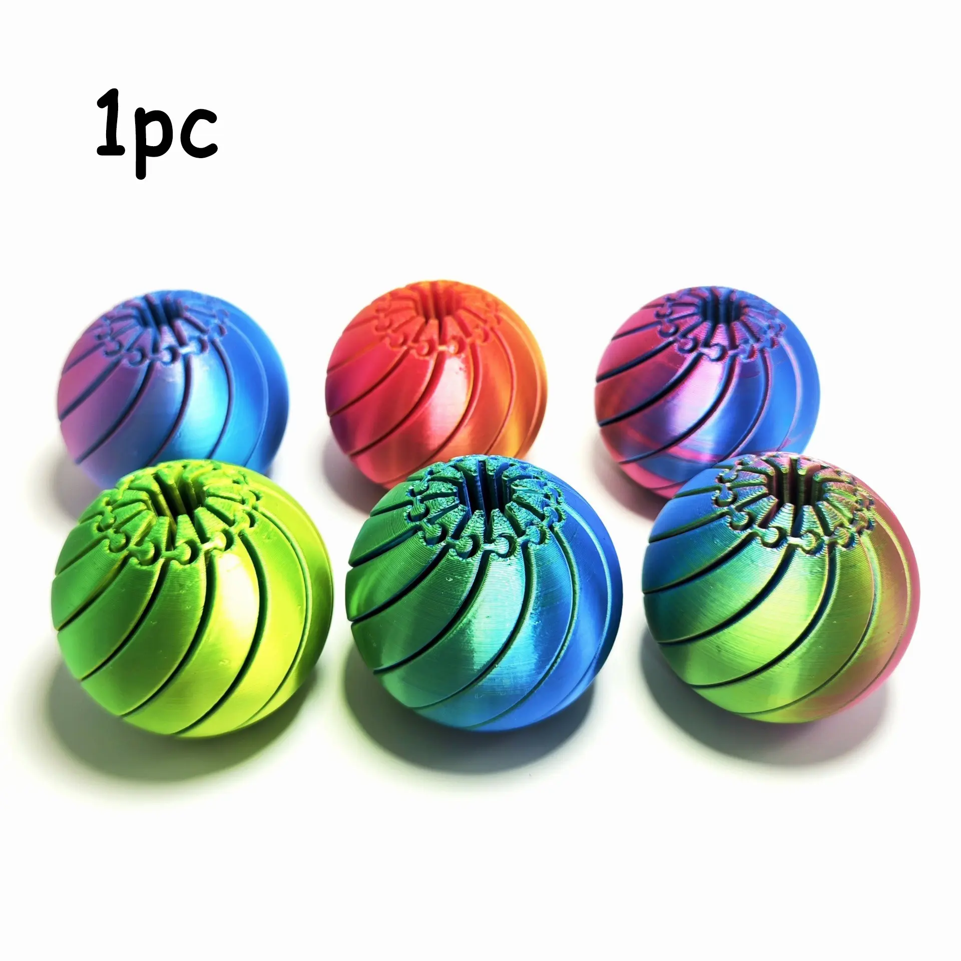 Vibrant Metal Gradient Spiral Ball Decorative Ornament, 3D Printed Layered Hollow Wave Round Ball, Stress Relief Desk Accessory, Luxury Atmosphere