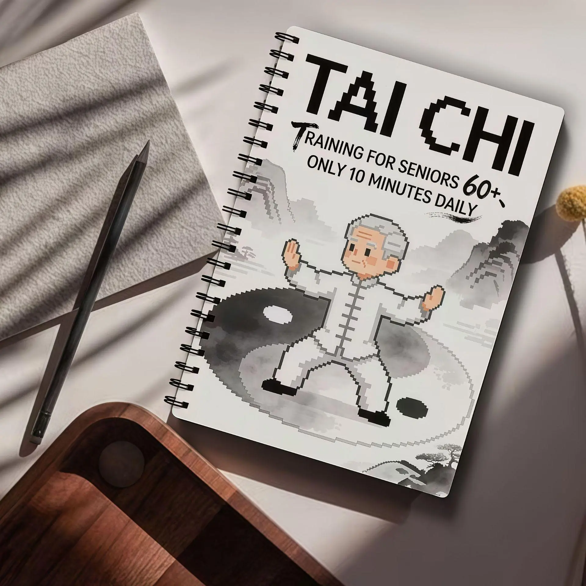 Tai Chi 28-Day Plan Twin-Wire Spiral Planner, 10-Min Daily Exercise Tracker, Practice Record Notebook