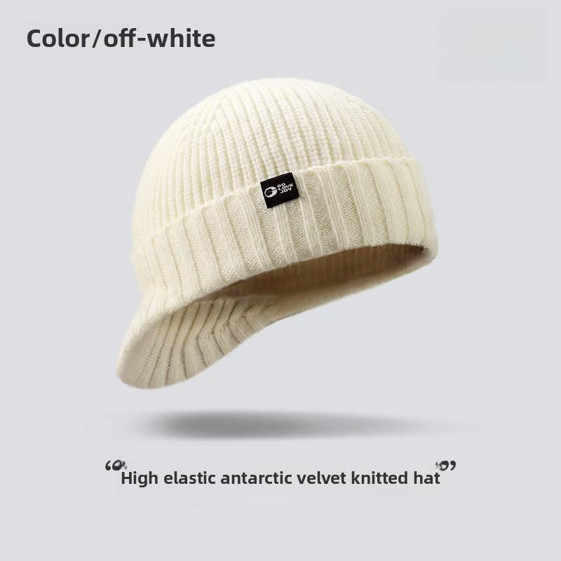 Knitted wool hat solid color elastic lightweight, soft and comfortable baseball cap, warm and windproof in autumn and winter. Knitted brim for men's outdoor sports, skiing and cycling, warm and winter clown duck tongue baseball cap
