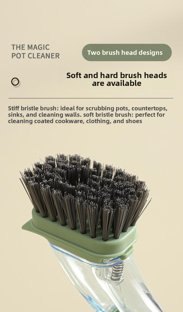 Long Handle Dish Brush Automatic Liquid Dispensing Scrubber Kitchen Stainless Steel Wire Cleaning Brush for Pots and Pans