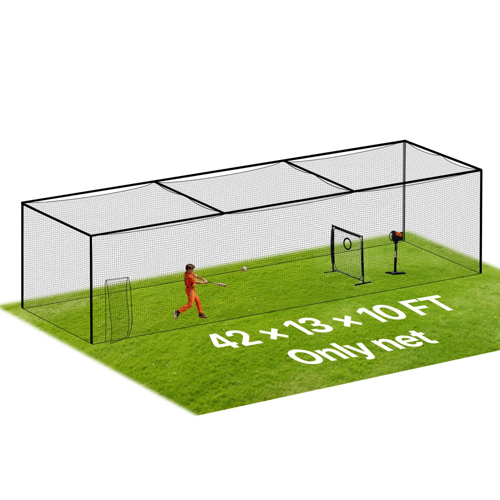 【DealsForYouDays】VEVOR Baseball Batting Cage, 41.7 x 12.8 x 10.1 FT Freestanding Portable Batting Cage, Hitting Cages with 30-Ply Knotted HDPE & Carabiner Hooks, Battings Cages Netting for Indoor, Outdoor (NET ONLY)