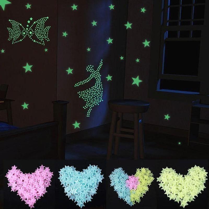 2PCS Colorful Glow in The Dark Luminous Stars Fluorescent Noctilucent Plastic Wall Stickers Murals Decals for Home Art Decor Bedroom Room Decorations Wall Décor