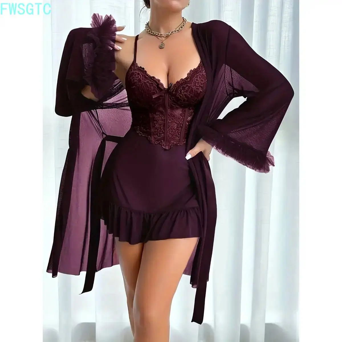 Women’s 2‑Pack Silky Pajama Set Lace‑Trim Camisole & Shorts Adjustable Straps Sheer Detail Cute Loungewear Perfect For Date‑Night Home Wear summerwins