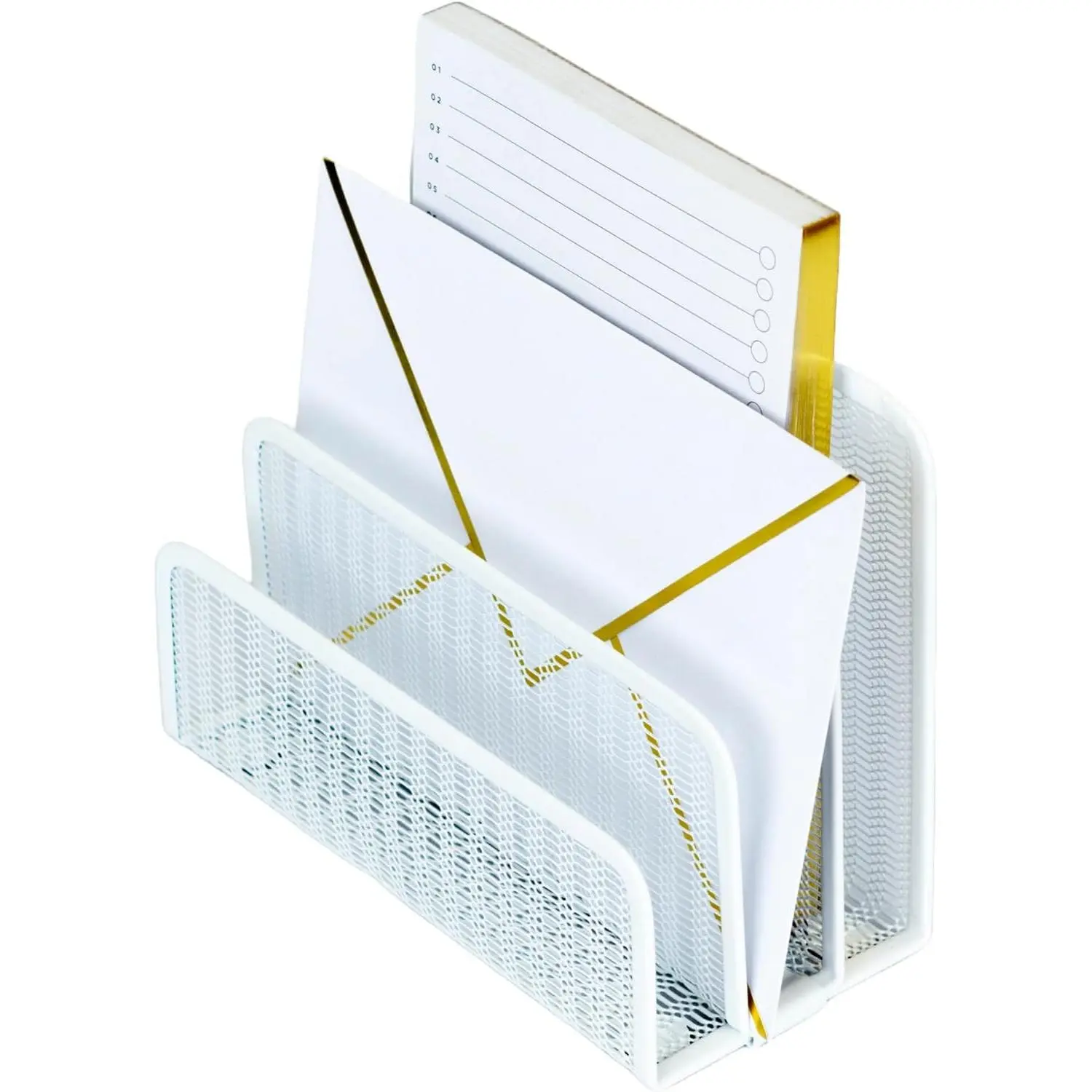 White Metal Mesh Letter Sorter | 3-Slot Mail Organizer for Desk, Office &  | Vertical File & Envelope Holder | Modern Mail Sorter for Documents, Bills & Files