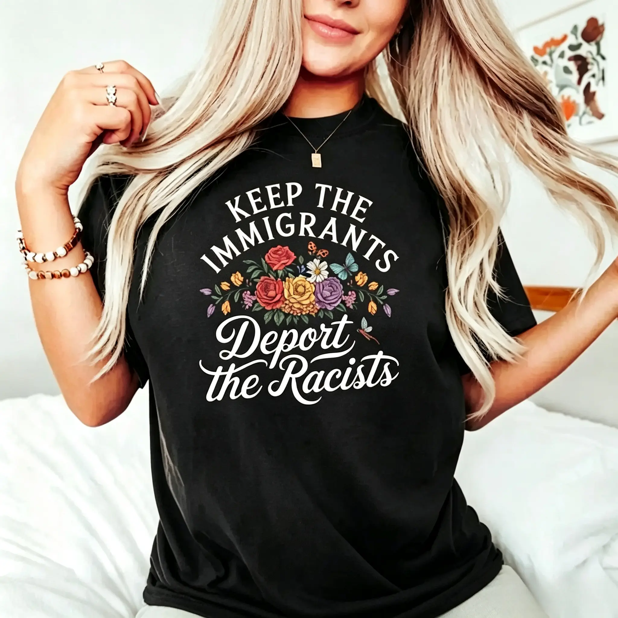 Keep the Immigrants Deport the Racists Shirt, Floral Butterflies Progressive Political Activism Shirt, Immigration Shirt, Activist Gift, For Women Men