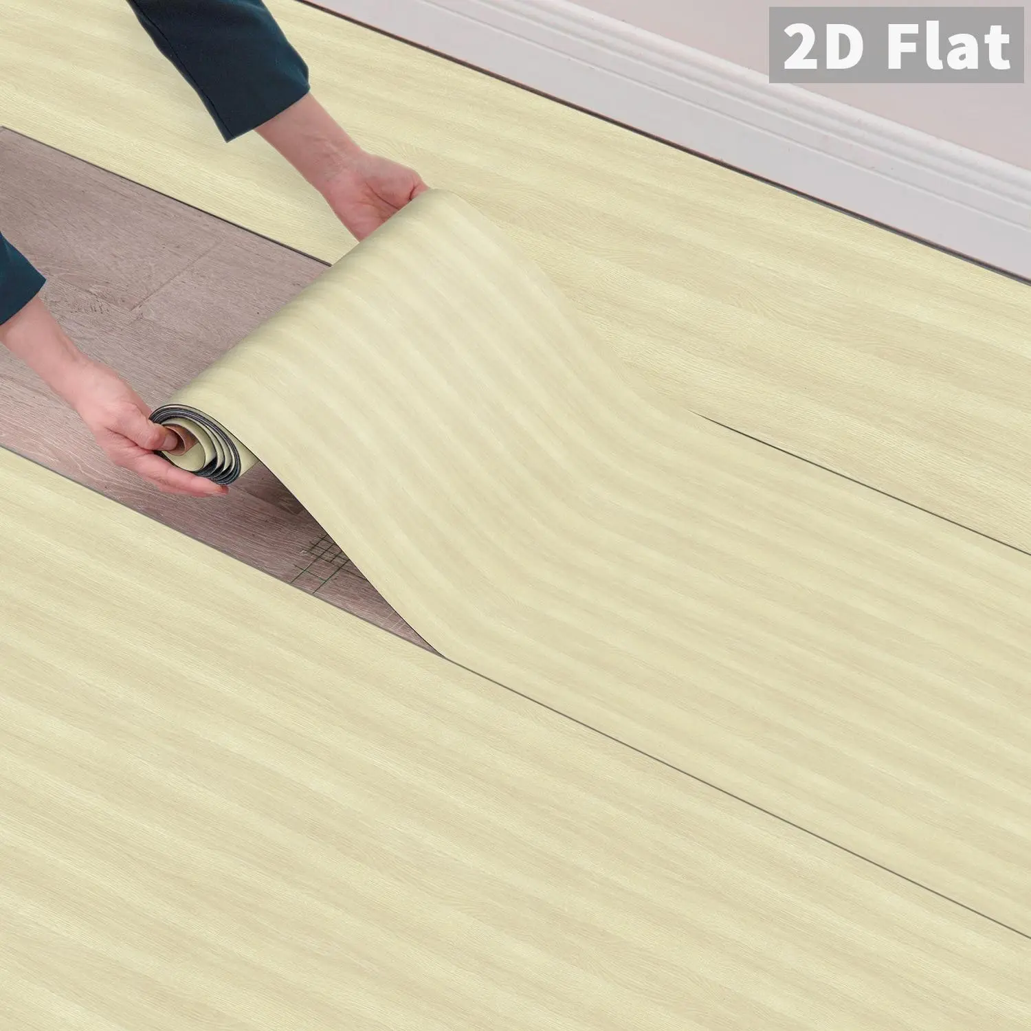 1PCS ES Embossed Light Wood Grain Floor Roll, PVC Textured Pale Yellow Wood Self-Adhesive Vinyl Flooring, Peel & Stick Waterproof Oilproof Panels, DIY For Floors, Kitchen, Bathroom, Tile & Wood Surfaces Home Decor