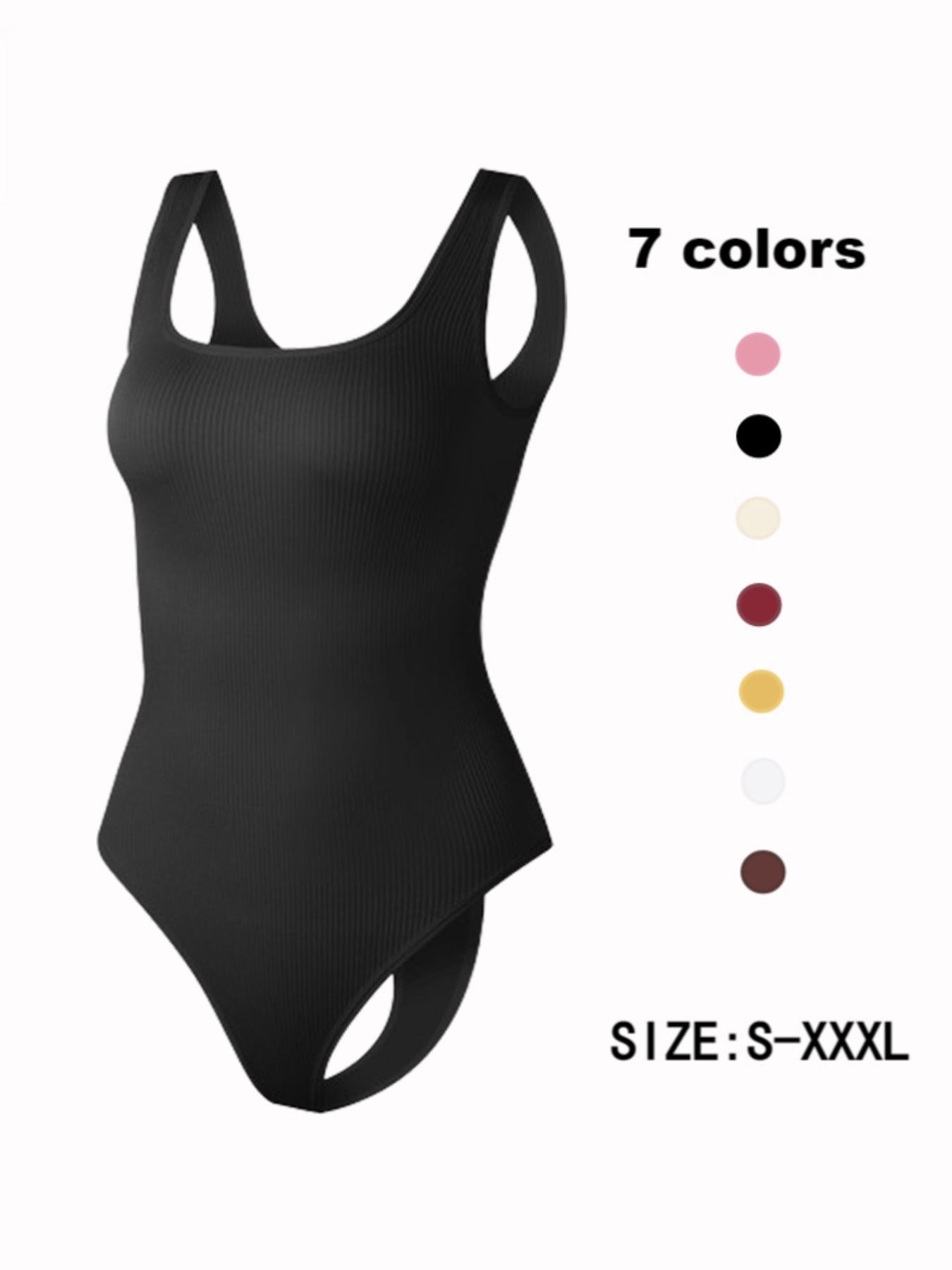 Women's Solid Backless Ribbed Shapewear Bodysuit, Breathable Comfortable Hook & Eye Closure Crotch Shaper, Tummy Control Butt Lifter, Ladies Shapewear for Daily Wear, Invisible Bodysuits