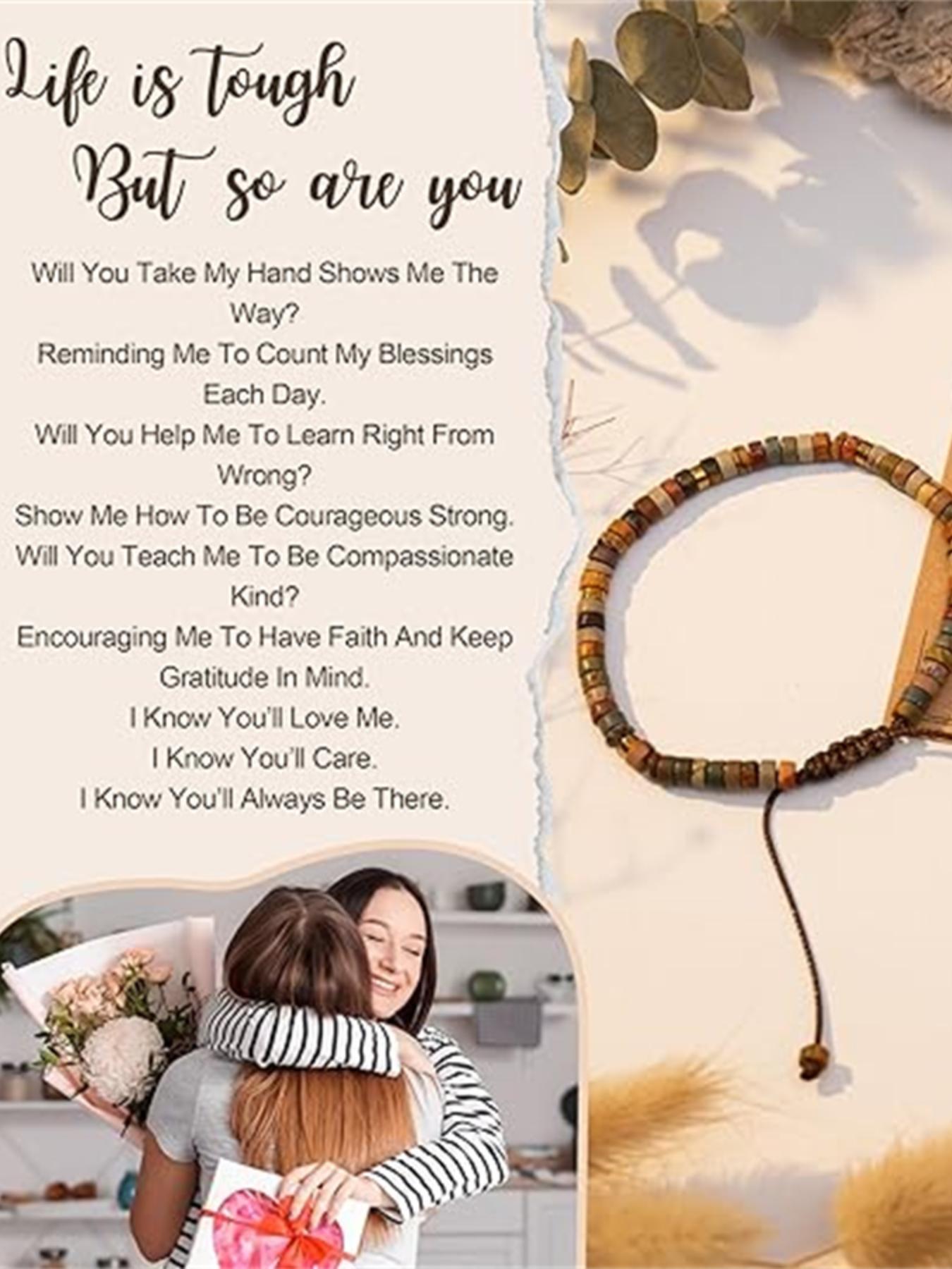 Boho Style Beaded Bracelet with Encouragement Card, Solstice Gemstone Bracelet, Fashion Drawstring Bracelet for Women & Girls, Trendy All-match & Exquisite for Birthday Gift