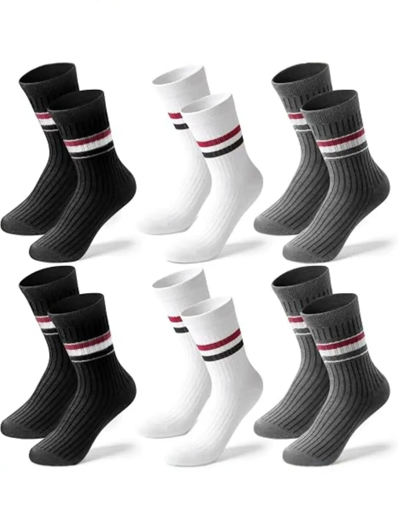 6 Pairs Women's Retro Fun Striped Mid-Calf Seamless Socks, Sport Running Casual Socks, Suitable for Work and Daily Wear