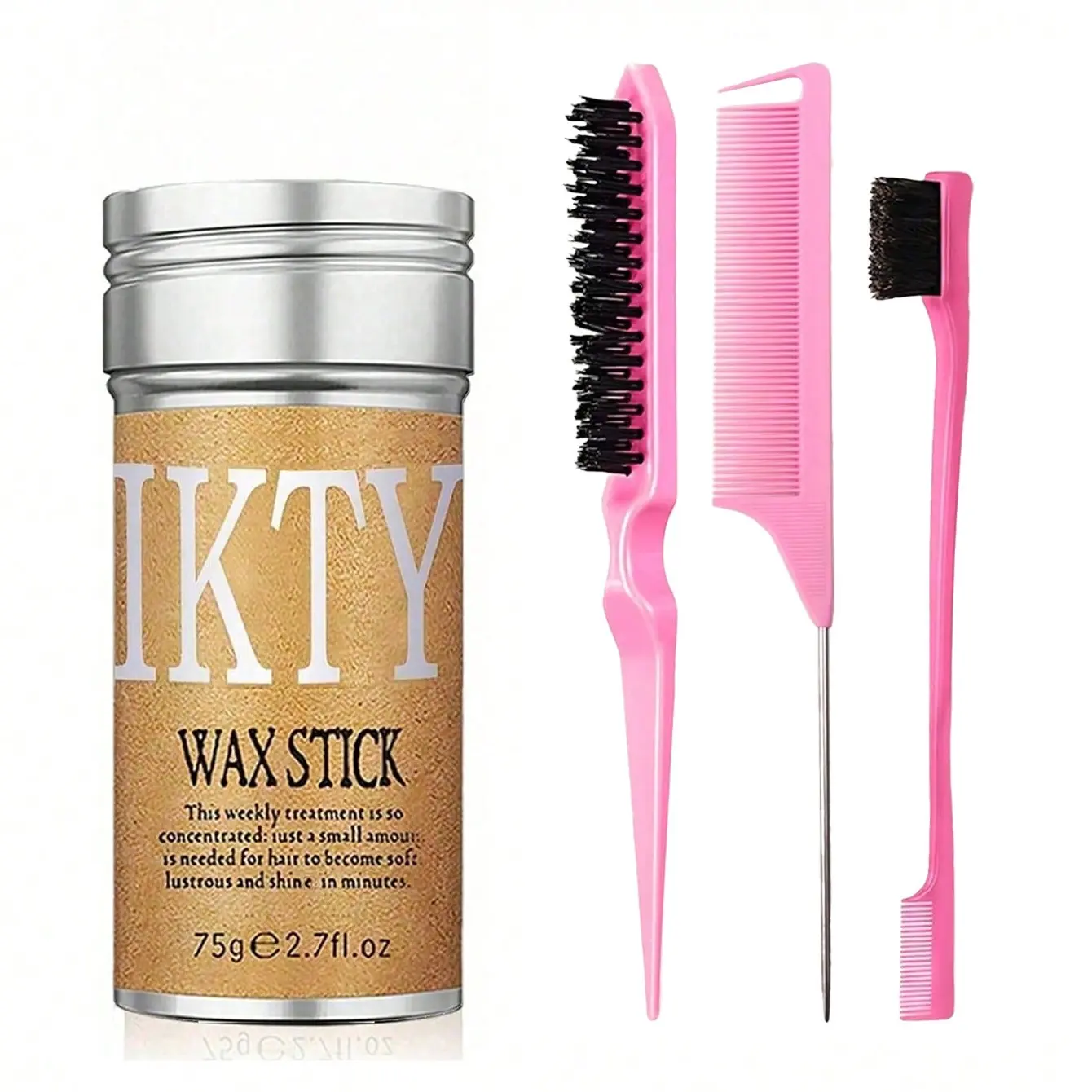 4-Piece Hair Styling Set, Includes Lace Front Hair Wax Stick, Bristle Comb, Forehead Comb, Tail Comb, Long-Lasting Hair Wax, Non-Greasy Hair Gel, Tidy, Smooth, Fringe