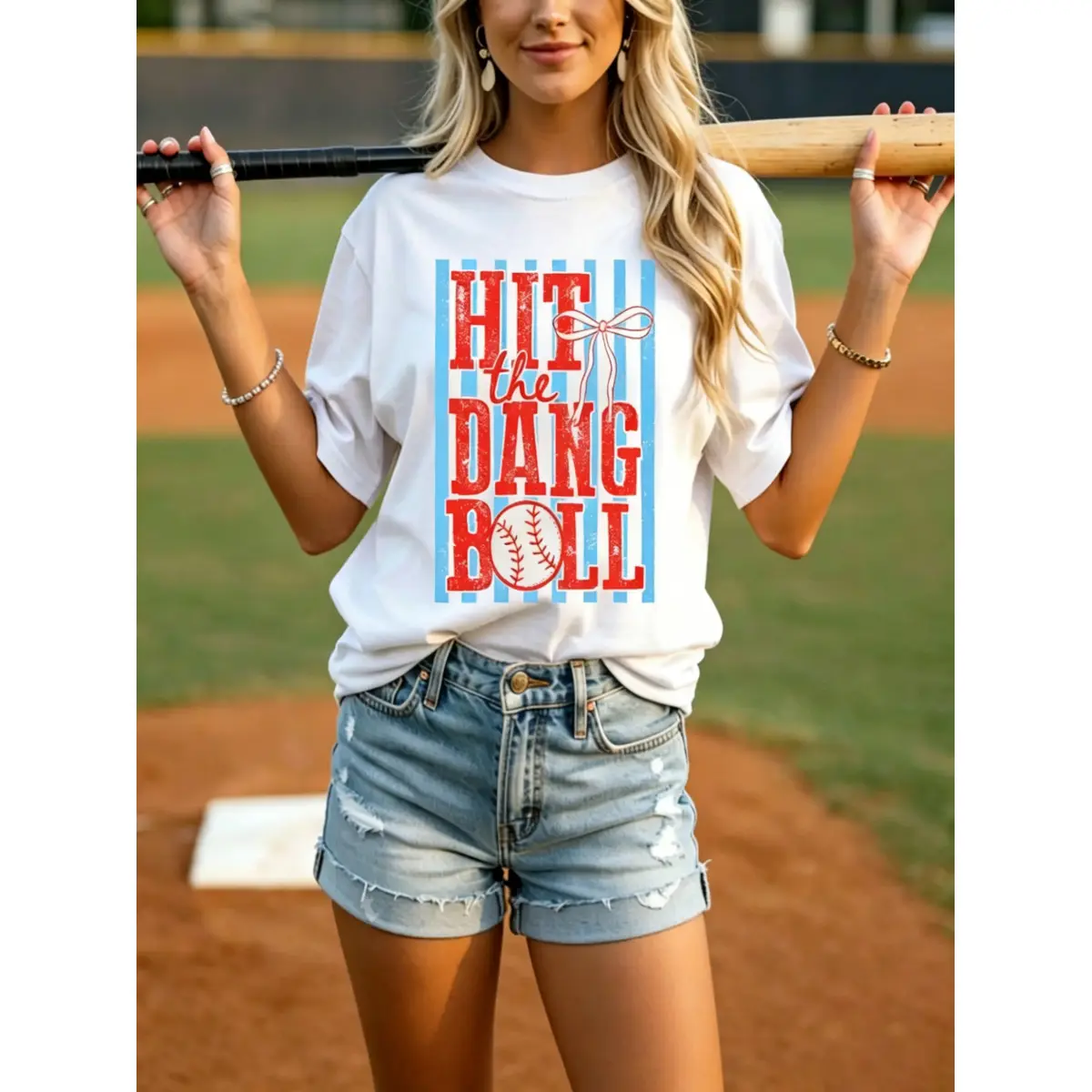 Baseball Mom Shirt, Hit The Dang Ball Shirt, Funny Game Day Shirt, Retro Baseball Fan Tee, Baseball Mama, TBall Mom Shirt Funny Soft Cotton Casual Fit Perfect for Spring Summer Birthday Gift Streetwear Style Comfortable Stretch Mother's Day