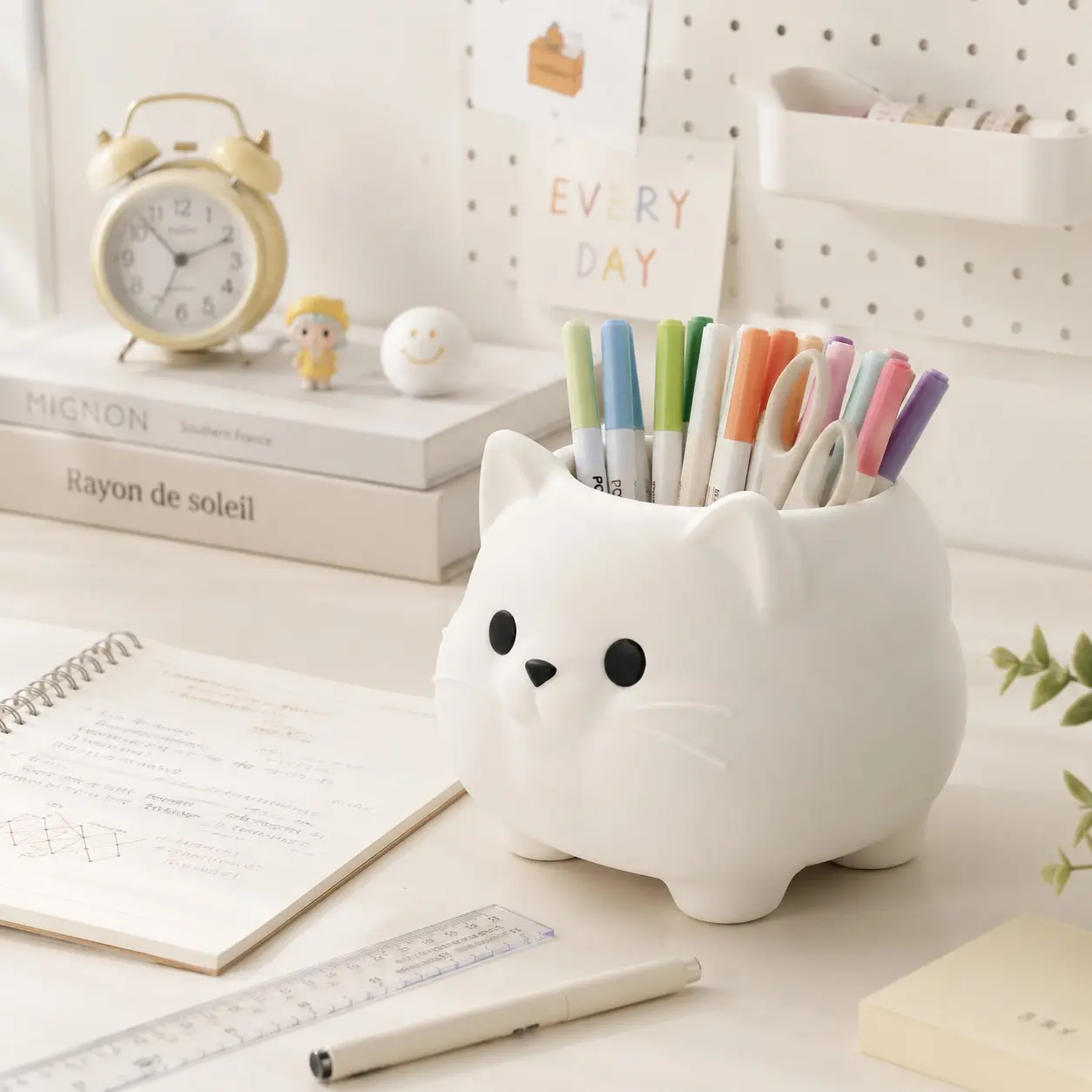 3D Printed Cute Cat Pen Pencil Holder, Desktop Stationery Organizer, Girl's Makeup Brush Stand, Office Desk Accessory, Office Accessories, Gift for Cat Lovers