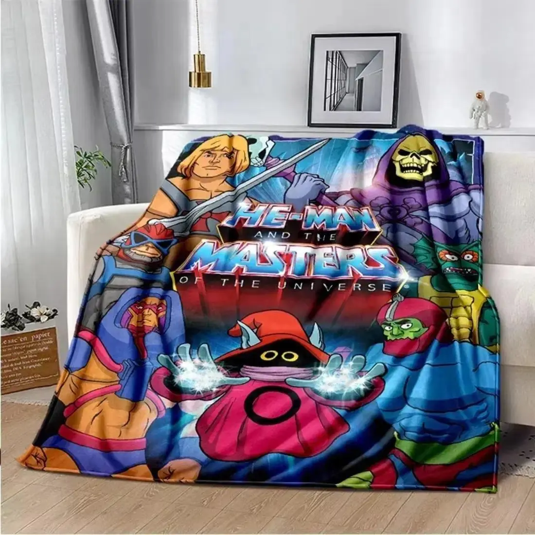 Prime Day Deal Vivid 3D Retro Look Masters of The Universe He-Man Flannel Throw Blanket - Premium Soft, Overlock Stitch, Wrinkle-Resistant All-Seasons Bedding for Living Room Sofa Bed, Holiday Gift for 4th of July, Valentine's Day