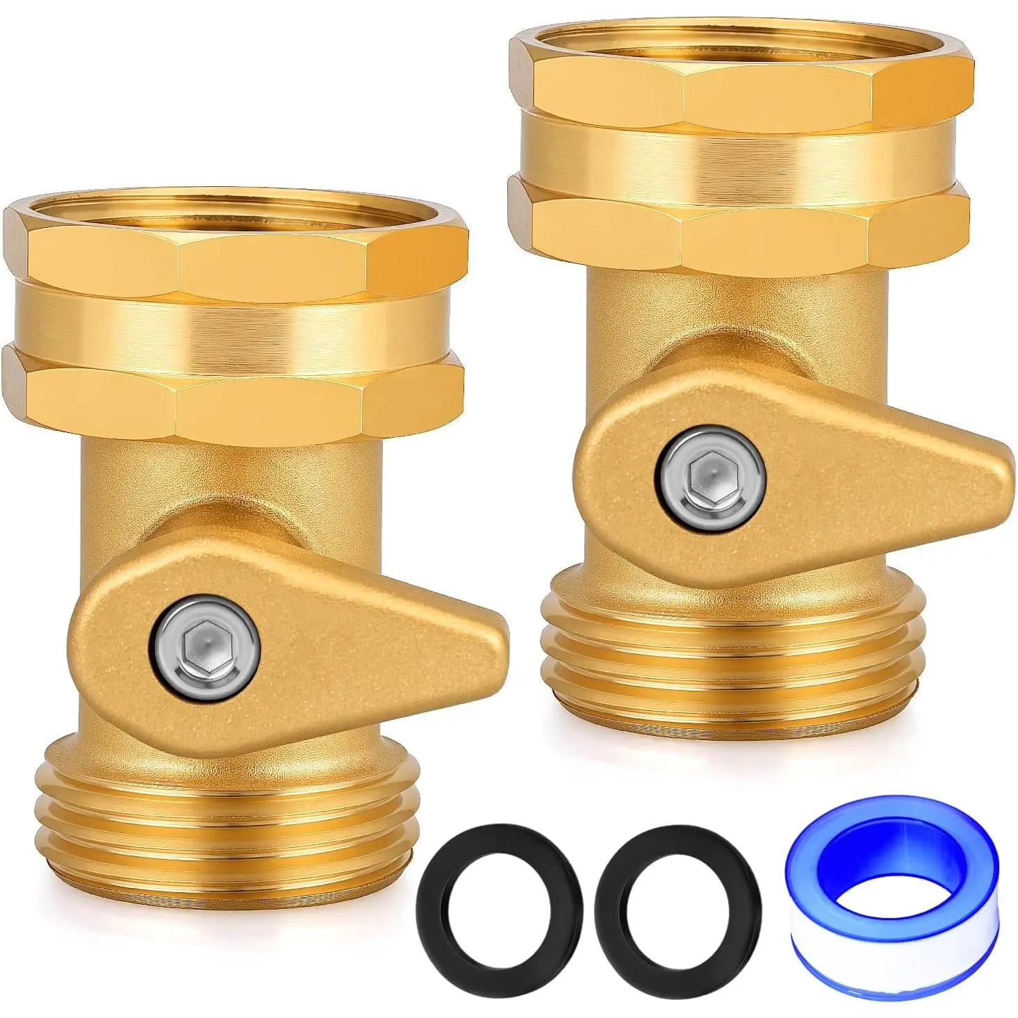 Garden Hose Shut Off Valve,3/4" GHT Brass Water Ball Valve 2 count | Heavy Duty Solid Brass Hose Connector Water Shut Off Valve Hose Shutoff Valve