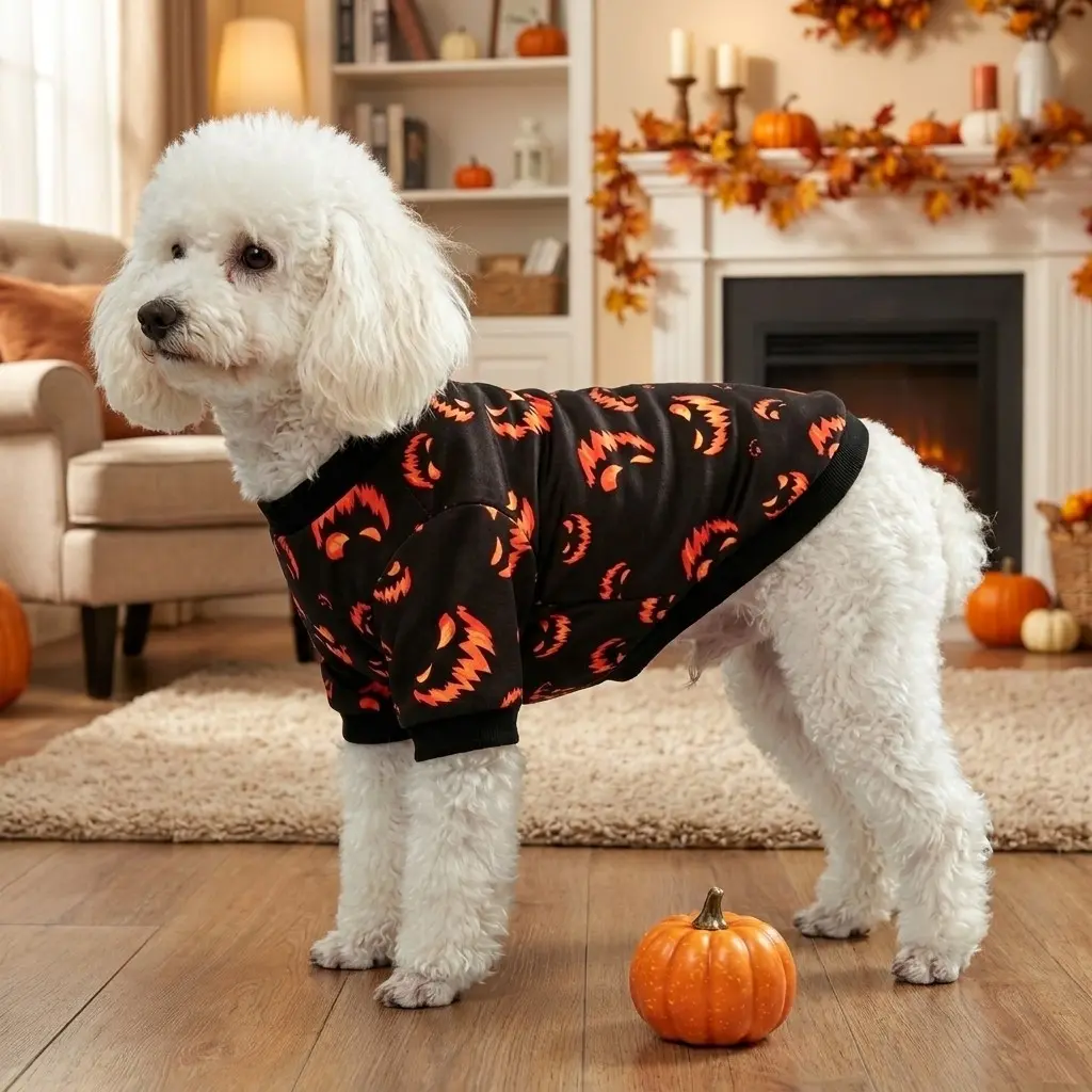 1 Piece of Pet Dog Halloween Pumpkin-face Funny Clothes (black-orange Color + Full Pumpkin-smile Print), Suitable for Small/medium-sized Dogs and Cats for Holiday Outings, Trick-or-treat Costume & Funny Vibrant-style Apparel