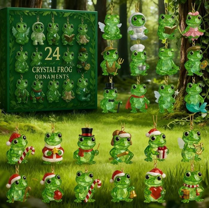 New Enchanted Forest Magic Frog Advent Calendar Blind Box, 24 Days Christmas Countdown Gift Box with Cute Acrylic Frog Charms Keychains, Whimsical Nature Collectible Pendant Set for Kids Teens Adults Frog Lovers, Holiday Surprise Gift for Christmas New Ye
