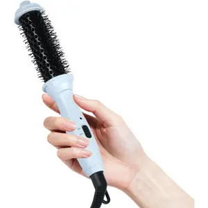 Mini Dual Voltage 1 Inch Heated Round Brush Travel Thermal Curling Iron for Short Hair Volumizing & Small Curls, Blue