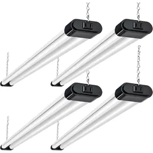 4FT Linkable LED Shop Light,44W 4600LM 5000K , Plug-in /Surface Mount Utility Light, Daisy Chain Shop Lights for Garage,Workshop,Basement,Warehouse,Utility Room,Black,4 Pack