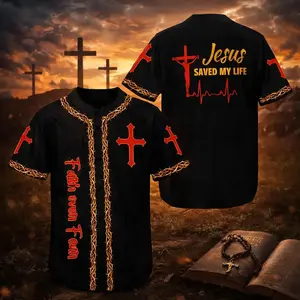 Thorn Border Cross Jesus Faith Graphic Baseball Jersey, Black Red Christian Button Down Short Sleeve Shirt, Unisex Religious Faith Daily Casual Church Top For Men Women#TikTokMadeMeBuyIt#ChristianBaseballShirt#ReligiousFaithTop#FaithJersey