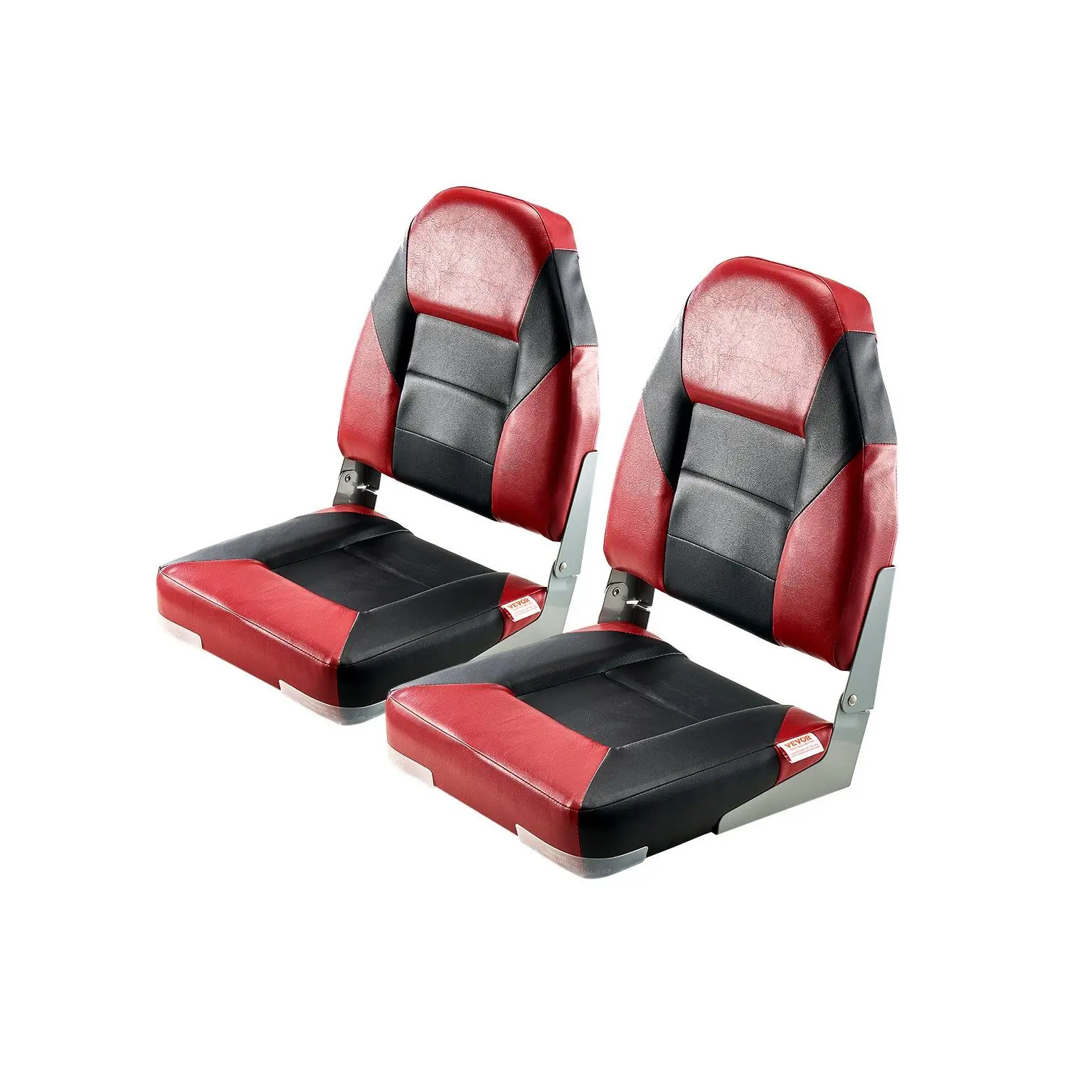 【DealsForYouDays】VEVOR Boat Seat, High Backrest, Folding Fishing Boat Seat with Thickened Sponge Cushion Waterproof PVC Leather, Aluminum Alloy Hinges, Flip Up Boat Seat for Boats, Yachts, Ships, Black Red