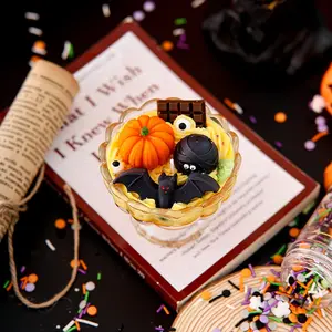 1pc  Halloween Ice Cream Cup Candle, Creative Handmade High Aesthetic Smoke-Free Atmosphere Decor, Pumpkin/ghost/bat/spider Candle Gift